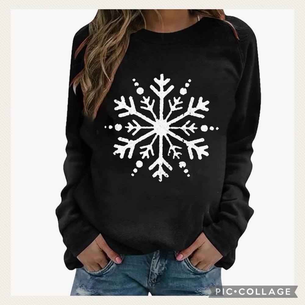 JUST IN! NEW Warm WINTER Stunning Black SnowflakeSweatshirt